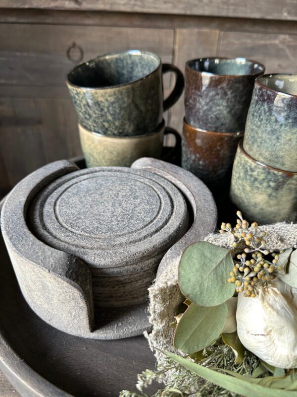 Onderzetters Vintage Grey 6 Stuks In Houder - Afbeelding 7