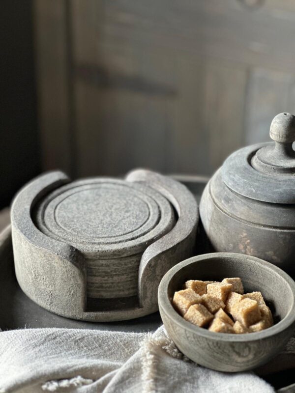 Onderzetters Vintage Grey 6 Stuks In Houder