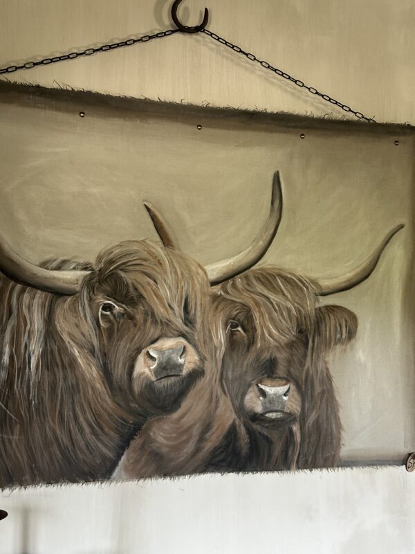 Handgeschilderd Kalkdoek Schotse Hooglanders San7 - Afbeelding 4