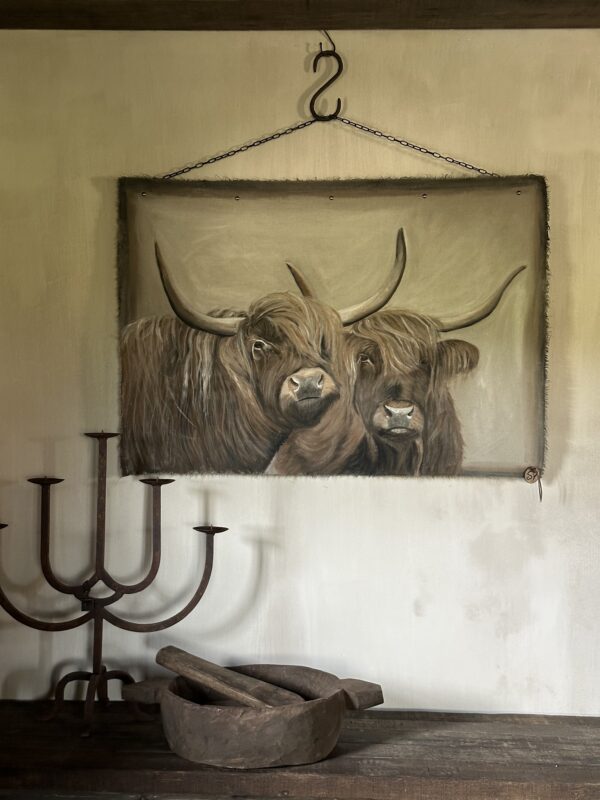 Handgeschilderd Kalkdoek Schotse Hooglanders San7 - Afbeelding 2