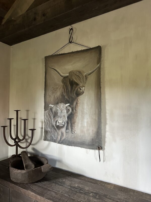 Handgeschilderd Kalkdoek Shotse Hooglanders San7 - Afbeelding 2