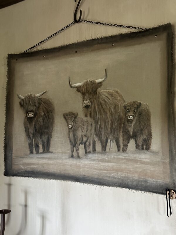 Handgeschilderd Kalkdoek Met 4 Schotse Hooglanders San7 - Afbeelding 7
