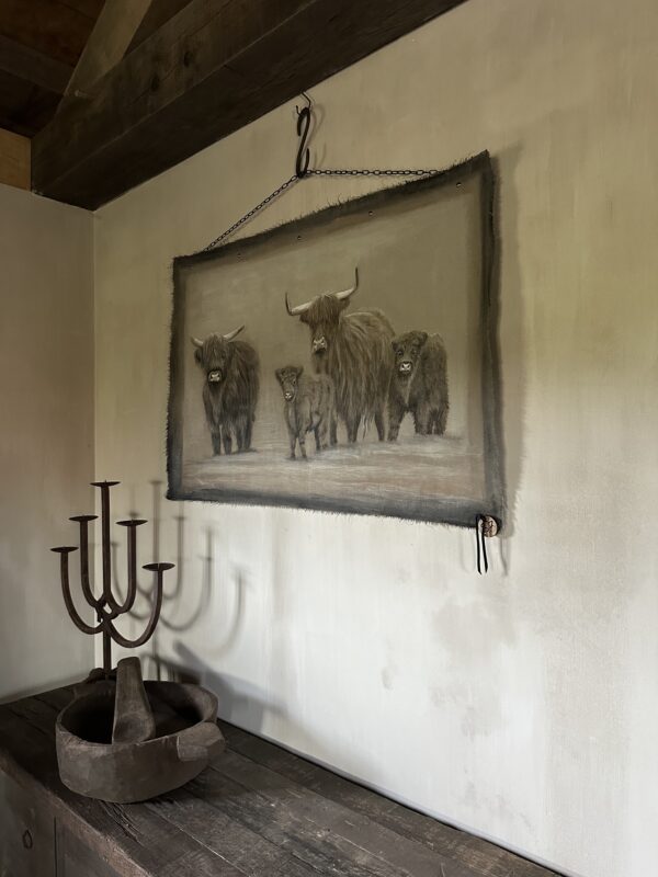 Handgeschilderd Kalkdoek Met 4 Schotse Hooglanders San7 - Afbeelding 4