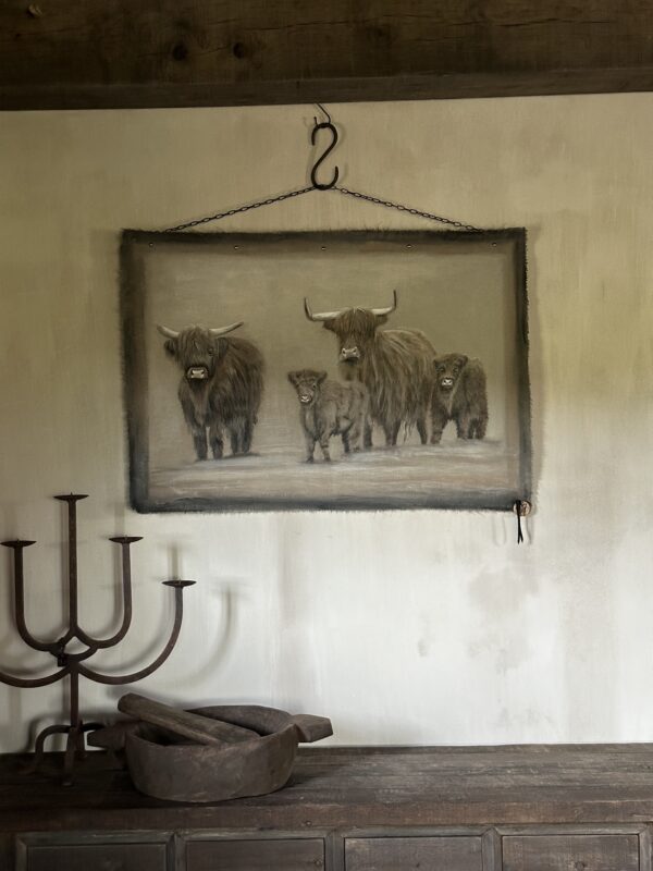 Handgeschilderd Kalkdoek Met 4 Schotse Hooglanders San7 - Afbeelding 2