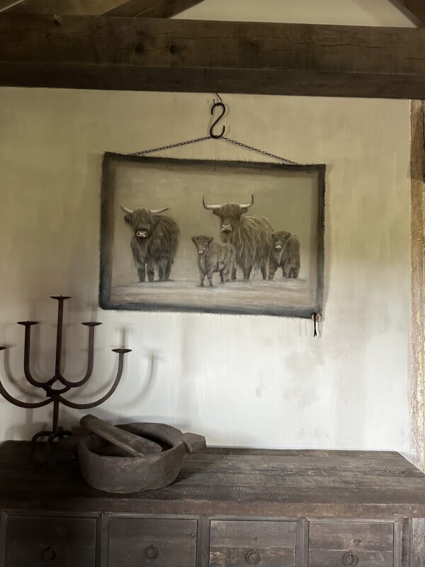 Handgeschilderd Kalkdoek Met 4 Schotse Hooglanders San7 - Afbeelding 8