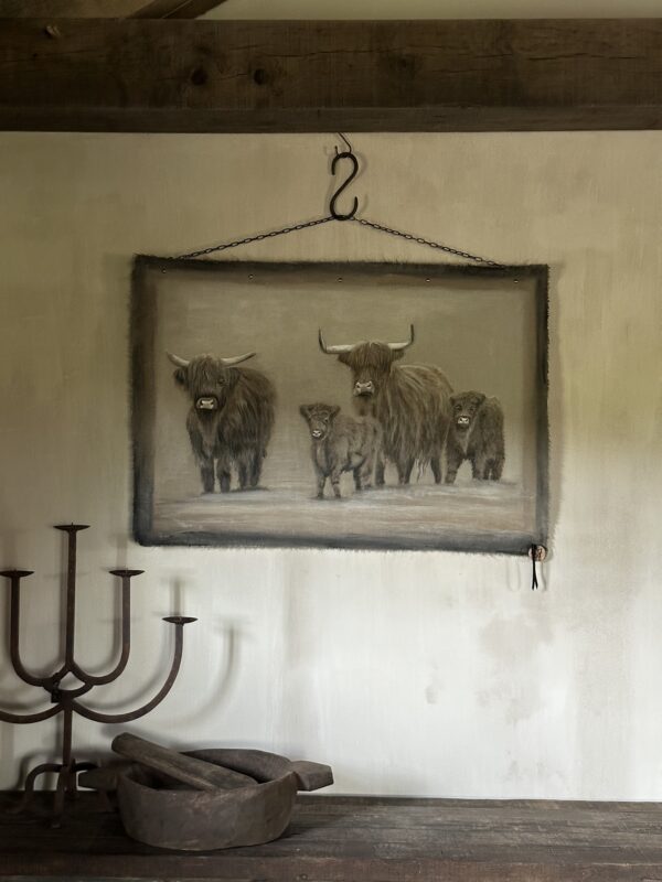 Handgeschilderd Kalkdoek Met 4 Schotse Hooglanders San7 - Afbeelding 6