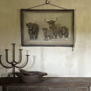 Handgeschilderd Kalkdoek Met 4 Schotse Hooglanders San7