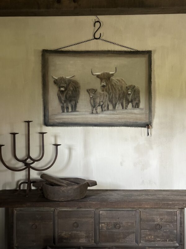 Handgeschilderd Kalkdoek Met 4 Schotse Hooglanders San7