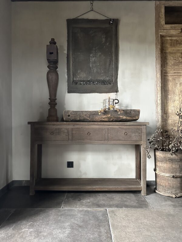 Lange Smalle Sidetable 3-Lades en Onderblad Driftwood 140x30 - Afbeelding 2