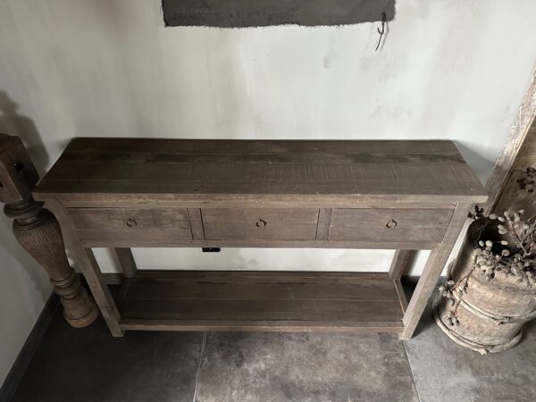 Lange Smalle Sidetable 3-Lades en Onderblad Driftwood 140x30 - Afbeelding 4
