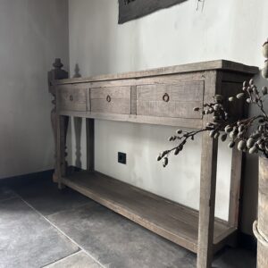 Lange Smalle Sidetable 3-Lades en Onderblad Driftwood 140x30