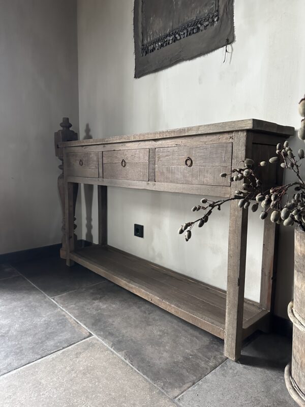 Lange Smalle Sidetable 3-Lades en Onderblad Driftwood 140x30