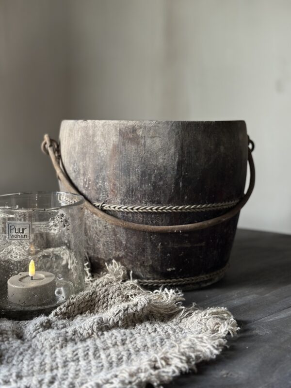 Oude Houten Emmer Met Handvat - Afbeelding 5