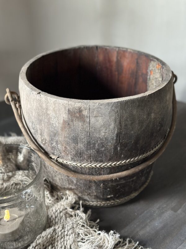 Oude Houten Emmer Met Handvat - Afbeelding 4