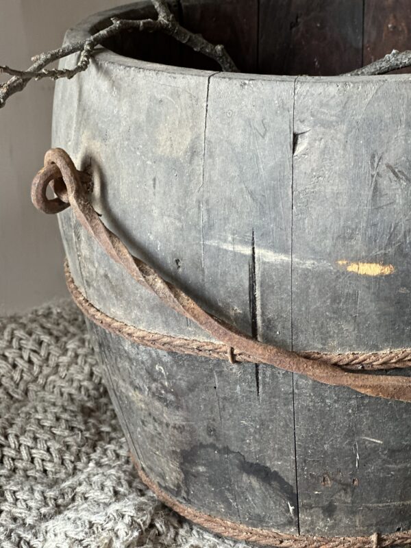 Oude Houten Emmer Met Handvat - Afbeelding 6