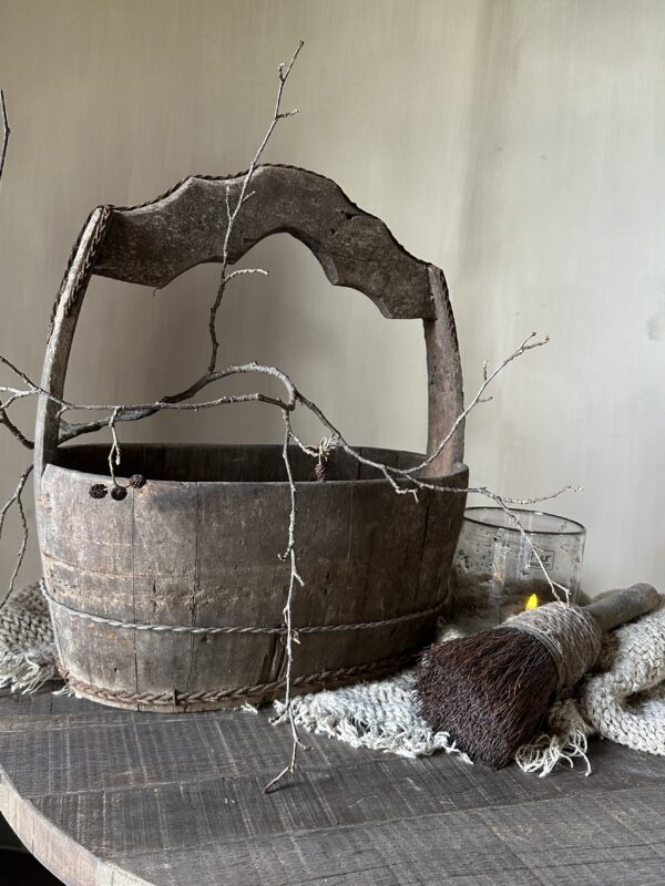 Oude Houten Olijfbak Met Handvat