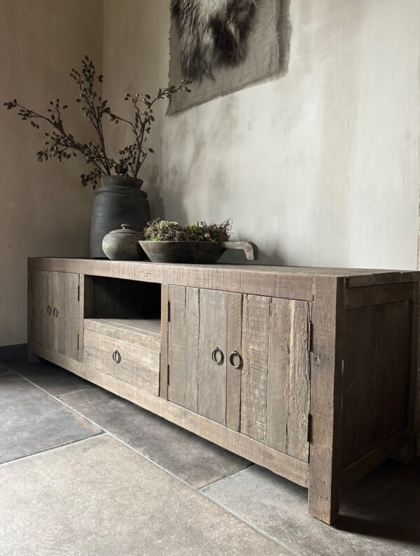 Tv Dressoir 180 cm 4-Deurs/ Open Vlak Driftwood - Afbeelding 2