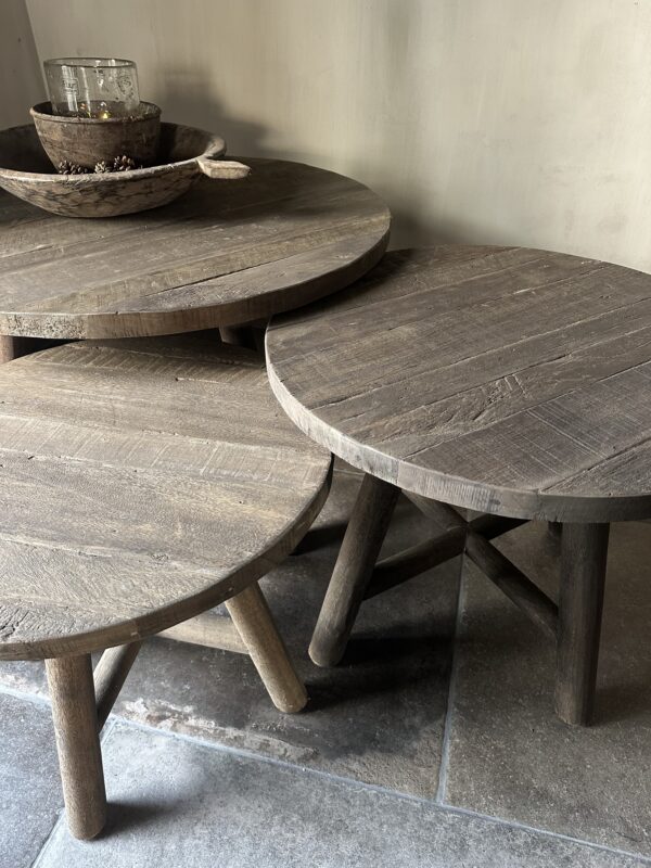 Set Van 3 Ronde Driftwood Salontafels - Afbeelding 3
