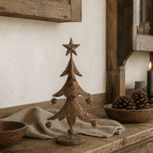 Roest Kerstboom Met Belletjes 32 cm  (verwacht)